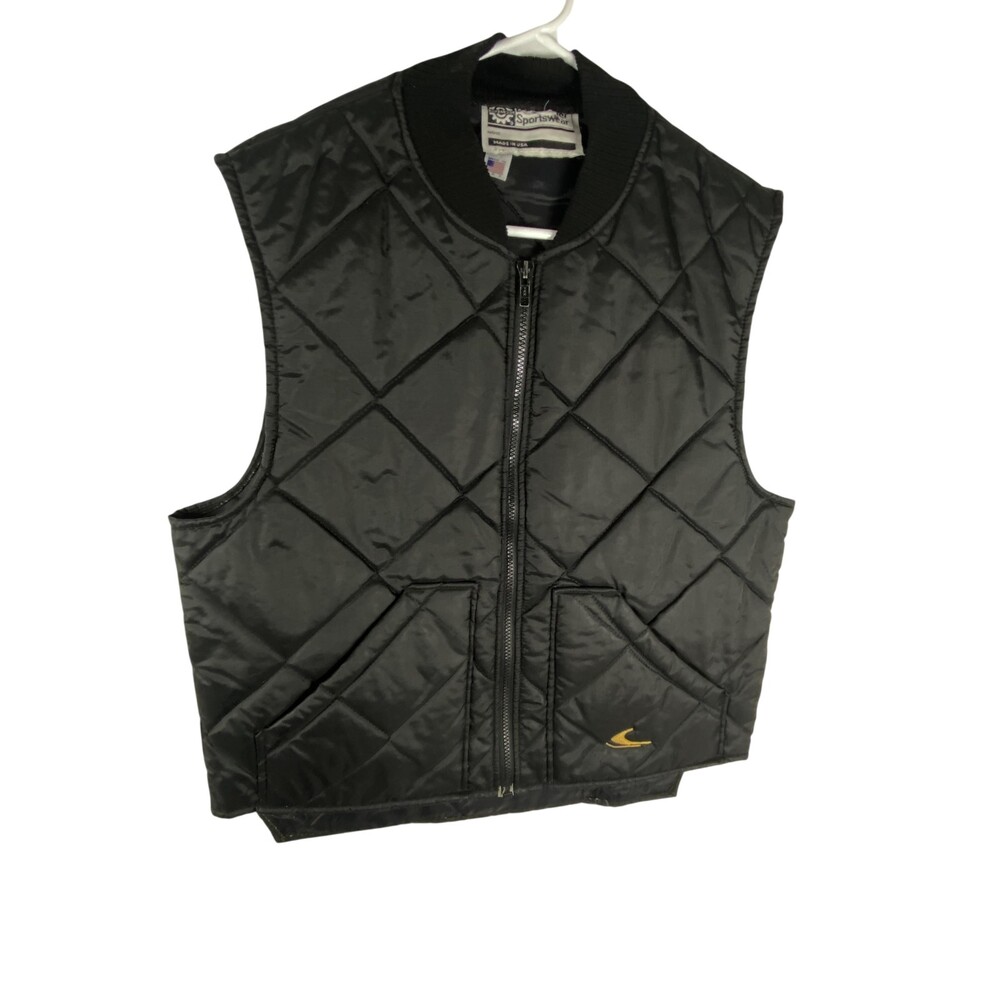 Quilted Vest WoMens Medium Black Nylon Insulated Full Zip Pockets USA Workwear